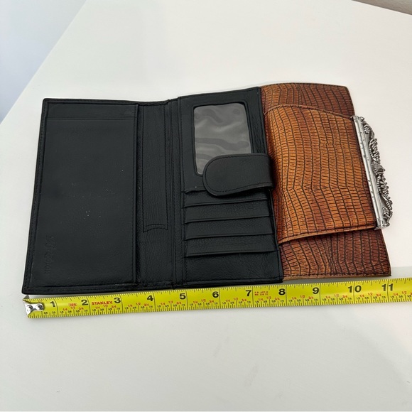 Vintage Brighton Leather Wallet with Brown Crocodile Embossed Flap Silver Buckle - Picture 3 of 10